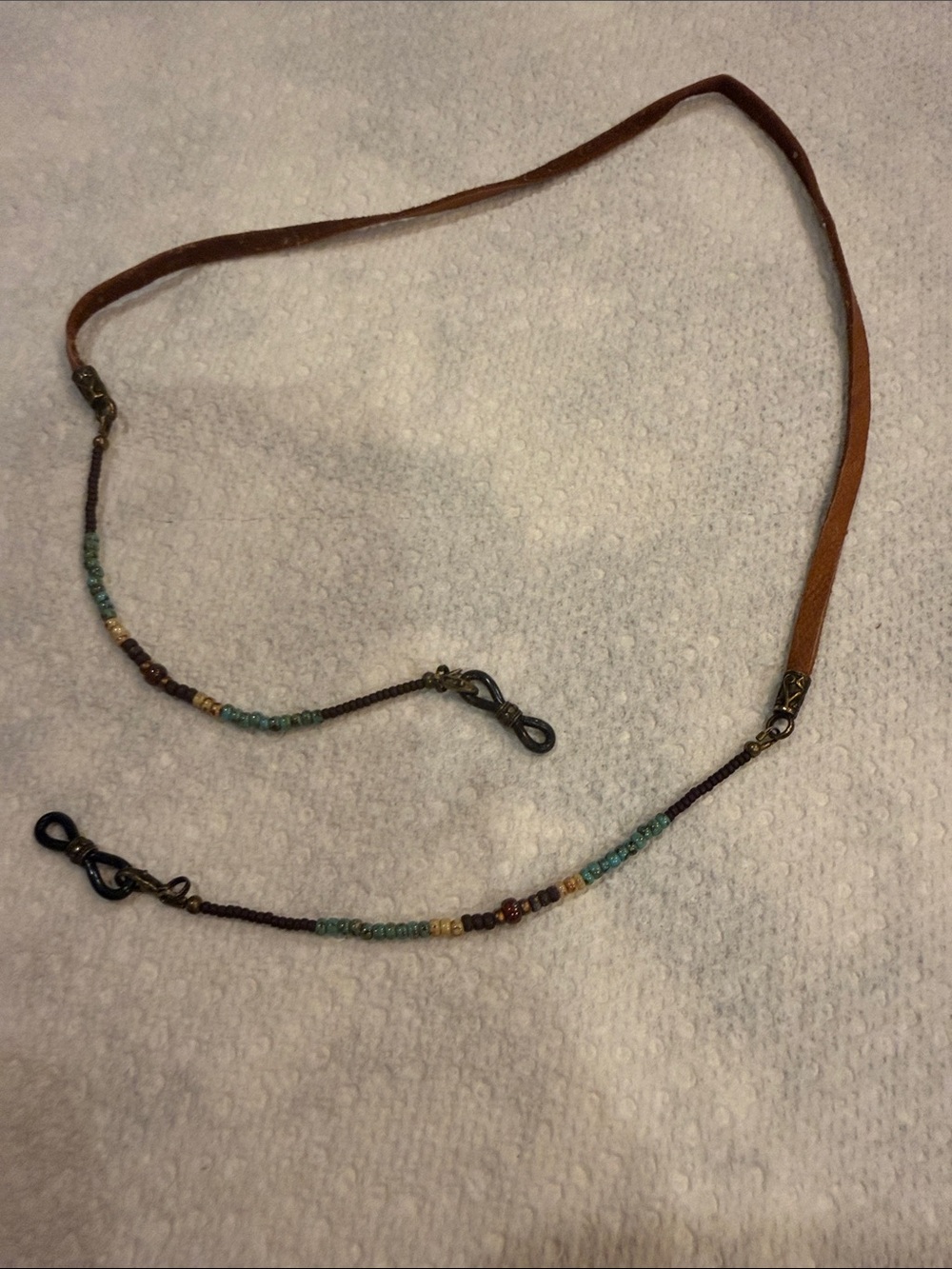 Beaded Leather Eyeglass Chain - Turquoise & Brown
